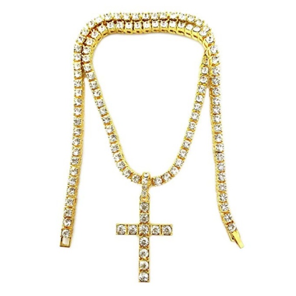 Mens "Zeke" Iced Out Tennis Necklace with Cross - Picture 3 of 5